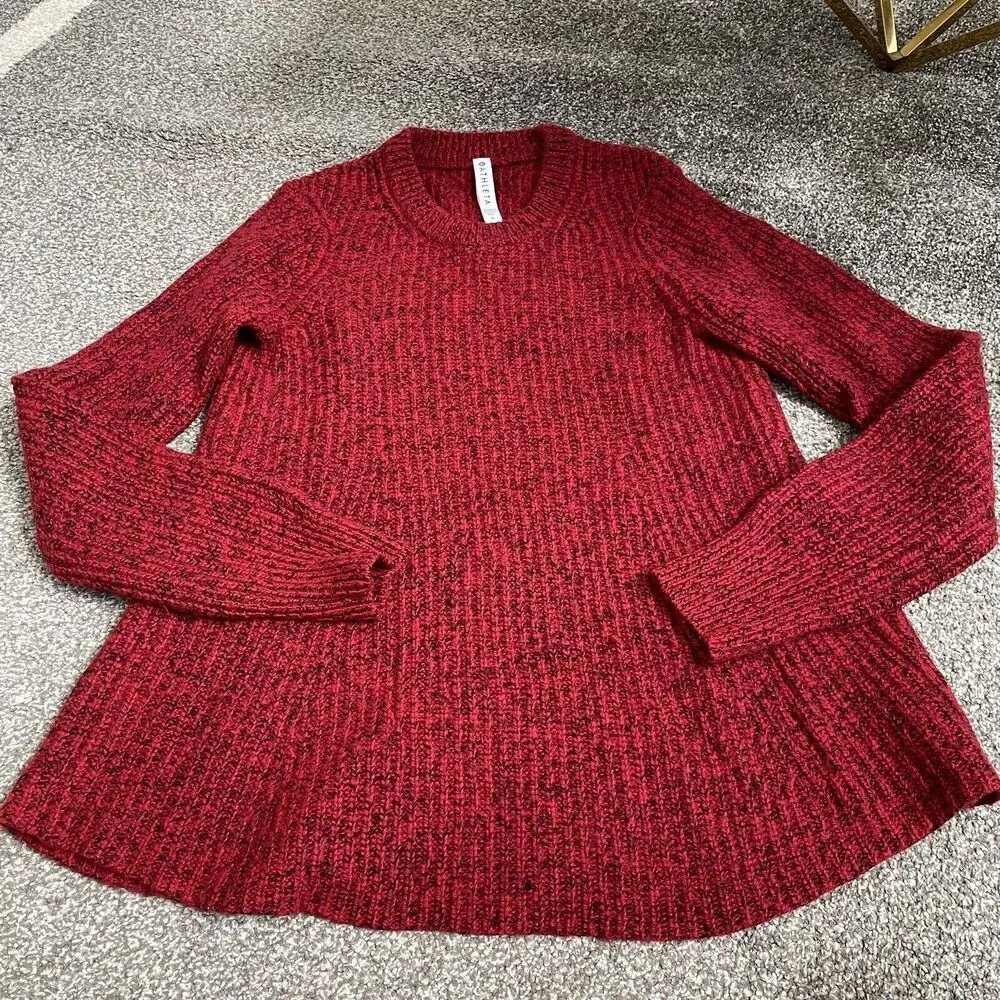 Athleta Sierra Crew Wool Blend Rib Knit Sweater Womens Size S Red Marl Cozy Warm